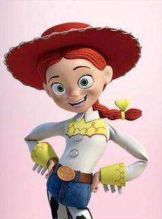 a cartoon character wearing a cowboy hat and holding her hands behind her back, with one hand on her hip