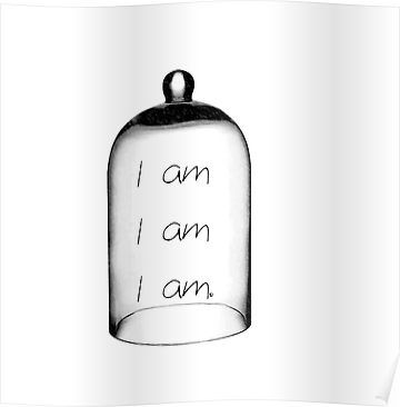 a glass jar with the words i am i am in black and white on it