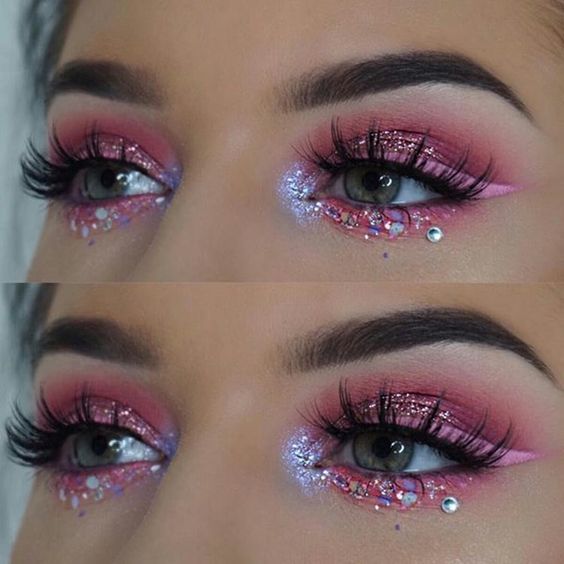 Pink Glitter Makeup, Taylor Swift Makeup, Festival Make Up, Concert Makeup, Beauty Killer, Bright Eye Makeup, Taylor Swift Tour Outfits, Rave Makeup, Magical Makeup