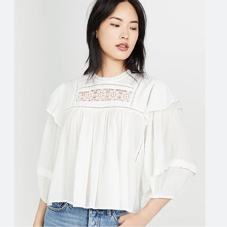 Super Cute And Feminine Bohemian Blouse By Freepeople. Color Is Labeled Ivory. Nwt Off White Tops For Daywear In Fall, Feminine Off White Tops For Fall, Chic White Peasant Top With Lace Trim, White Relaxed Fit Peasant Top For Fall, Off White Blouse For Fall Brunch, Off White Blouse For Brunch In Fall, Bohemian Off-white Blouse For Day Out, Chic Relaxed Fit Off White Top, White Feminine Peasant Top For Brunch