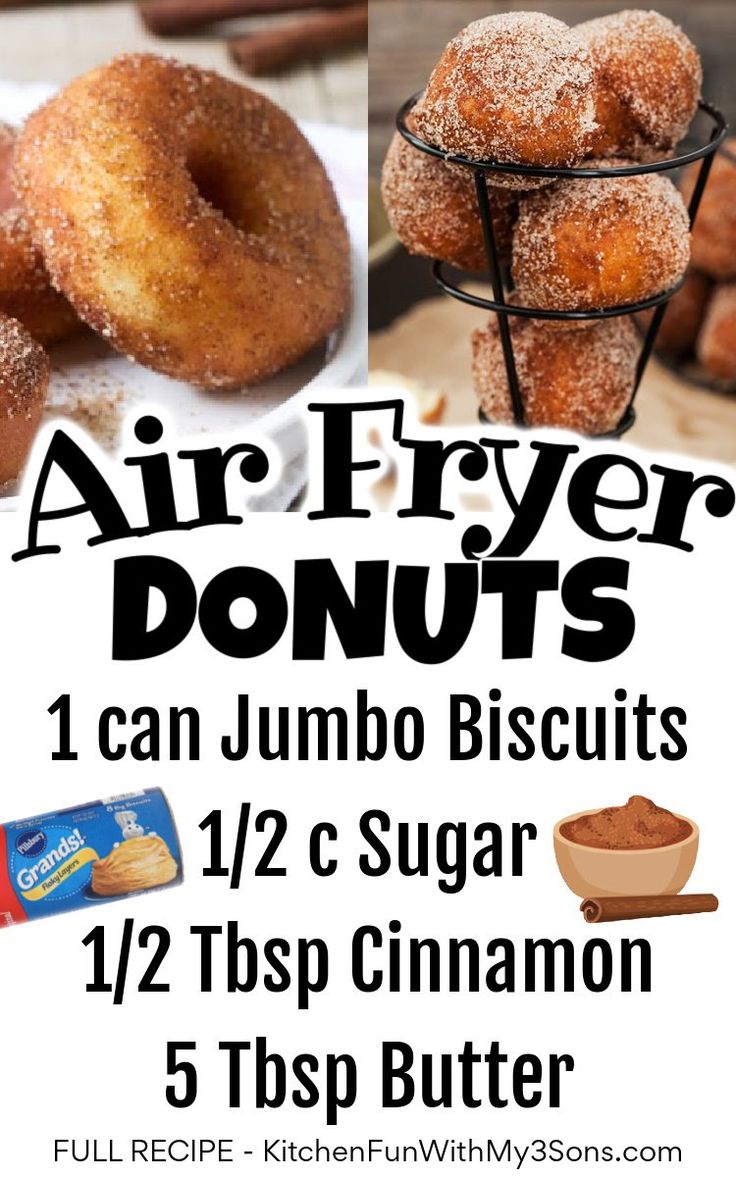 an advertisement for air fryer doughnuts with cinnamon and sugar on it, including two