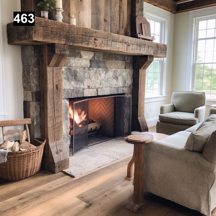 a living room filled with furniture and a fire place