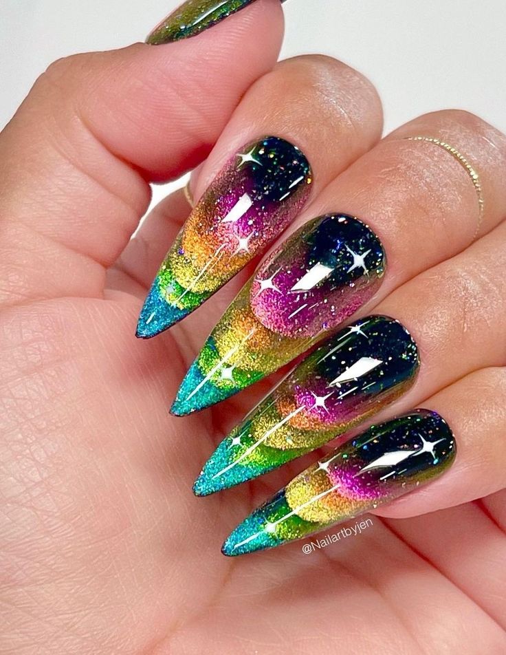 Rainbow Nails Design, Fancy Nails Designs, Nagel Tips, Goth Nails, Manicure Tips, Dope Nail Designs, Crazy Nails, Holiday Nail Art, Cat Eye Nails