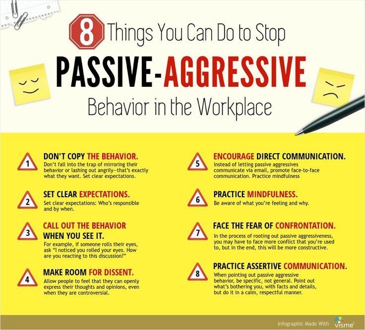 a yellow poster with instructions on how to stop passive - aggressive behavior in the workplace