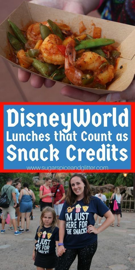 some people are holding food in their hands and posing for the camera with text that reads disney world lunches that count as snack credits