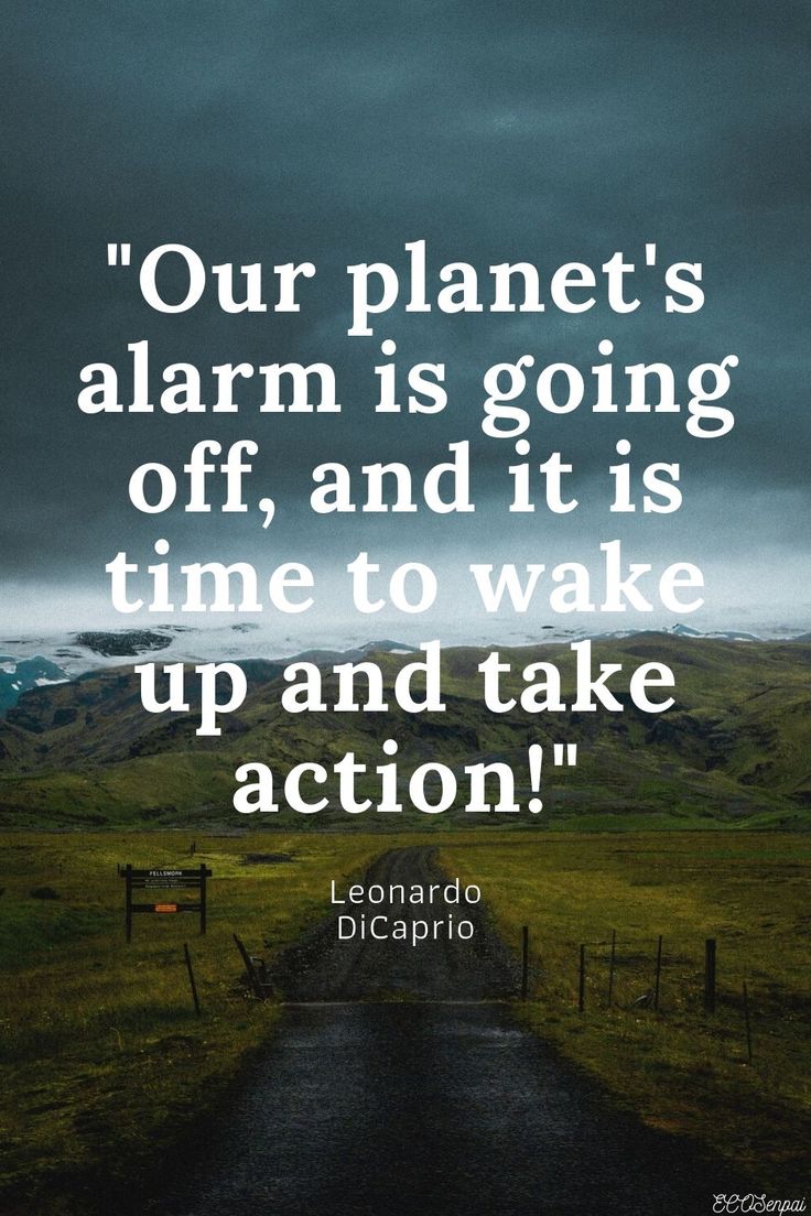 a road with the quote our planet's alarm is going off, and its time to wake up and take action