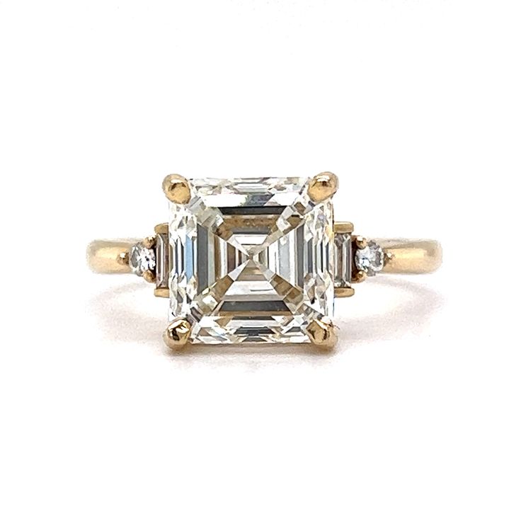 4.01 GIA Asscher Cut Diamond Engagement Ring in 14k Yellow Gold