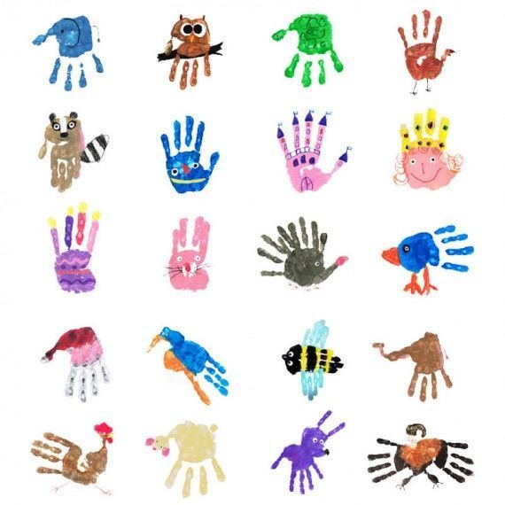 an image of handprints with animals and birds on them