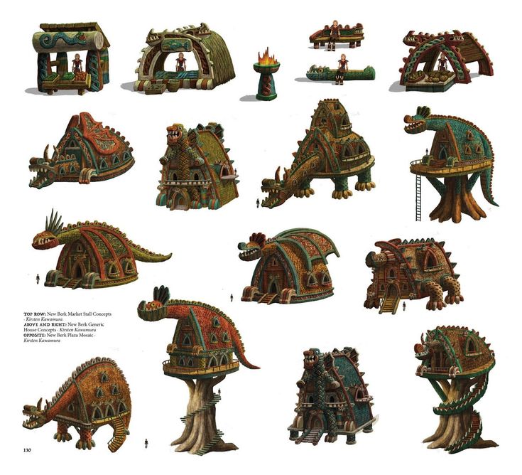 an image of different types of houses and animals in the style of fantasy creatures or monsters