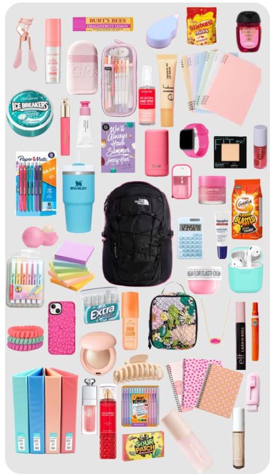 Stuff For Traveling, Preppy Emergency Kit For School, What To Have In Your Backpack, It Girl Backpack, Preppy Stuff For School, Uni Stationary Essentials, Ideas For School, What To Put In Your Backpack, Back Packing Essentials