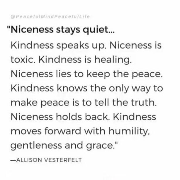 an image of a quote with the caption'niceness stays quiet kindness speaks up