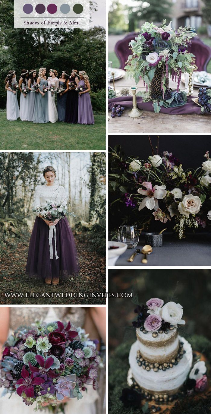 a collage of photos with different wedding colors and flowers on the top, bottom left