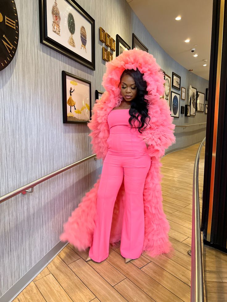 Custom hooded tulle jacket Open front Jacket Fitted Hooded Party Outerwear, Hooded Fall Party Outerwear, Tulle Jacket, Open Front Jacket, Front Open, Custom Color, Ruffles, Custom Made, Pink