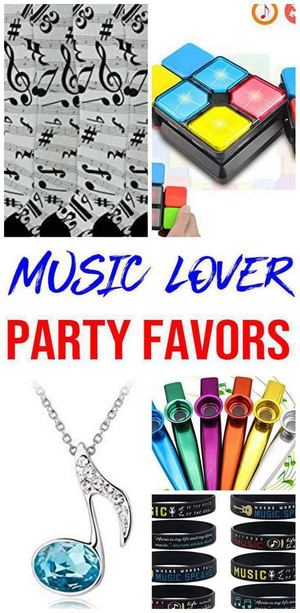 music lover party favors including jewelry, bracelets and necklaces with the words music lover party favors written on them