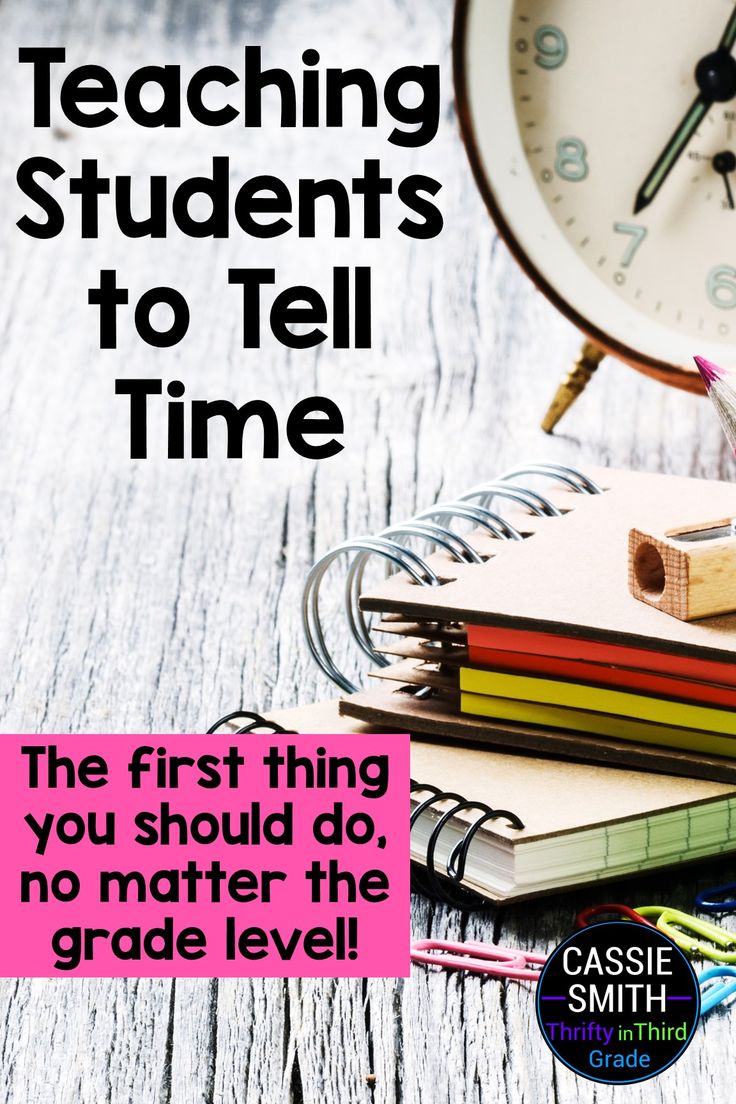 a stack of books next to an alarm clock with text reading teaching students to tell time the first thing you should do, no matter the grade level