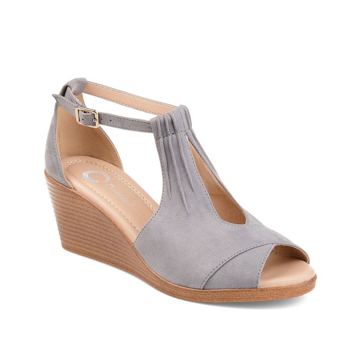 Journee Collection-Kedzie Wedge Sandal Give your outfit the perfect finishing kick with these comfort-cushioned wedges from Journee Collection. The Kedzie sandal features ruching on the ankle strap to create a keyhole cut out that matches the peep toe. Peep Toe Wedge Sandals, Velvet Sandals, High Heels Sandals, Strap Wedge, Shoes Heels Wedges, Platform High Heels, Suede Wedges, Sandals Women, Heels Sandals