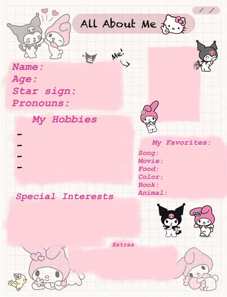 a pink poster with many different animals on it's back side and the words, all about me