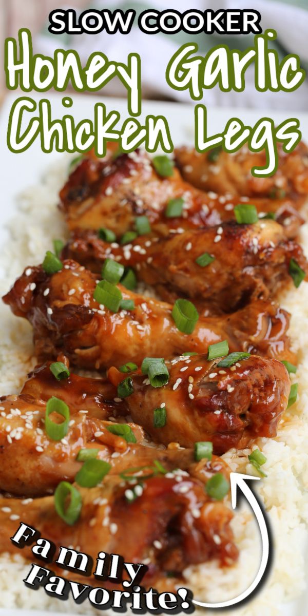 slow cooker honey garlic chicken legs on top of rice