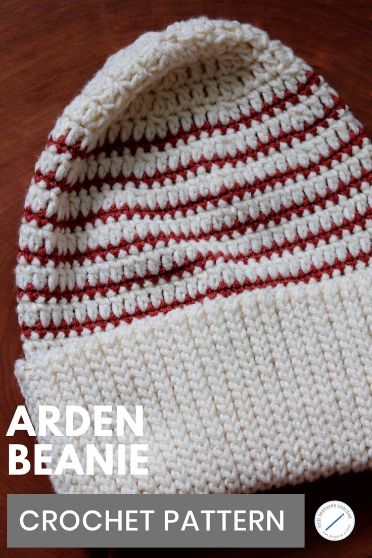 A crochet beanie worked in brown and white stripes Stitch Step By Step, Advanced Crochet Stitches, Beanie Pattern Free, Easy Crochet Hat Patterns, Crochet Beanie Pattern Free, Beanie Crochet Pattern, Ribbed Crochet, Beanie Outfit, Advanced Crochet