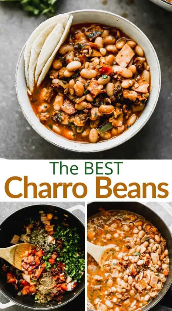 the best charro beans recipe is shown in three pictures