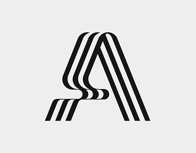 the letter logo is made up of black and white stripes on a light gray background