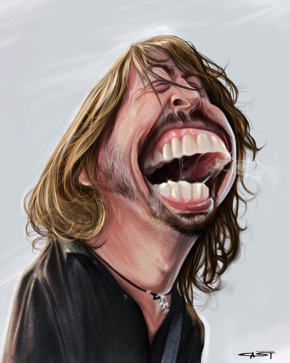 a drawing of a man with his mouth open and teeth wide open to the side