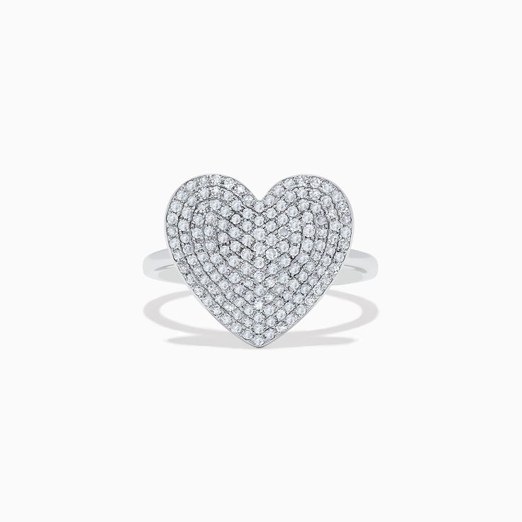 Effy Pave Classica 14K White Gold Diamond Heart Ring Luxury White Heart Ring, Heart-shaped Pave Diamond Ring, 14k White Gold Heart Ring With Brilliant Cut, Heart-shaped Diamond Ring With Pave Setting, Heart Shaped Diamond Ring With Pave Setting, Diamond White Heart-shaped Pave Rings, Heart-shaped 14k Gold Diamond Ring, Classic Heart Shaped Diamond White Rings, 14k Gold Heart-shaped Diamond Ring