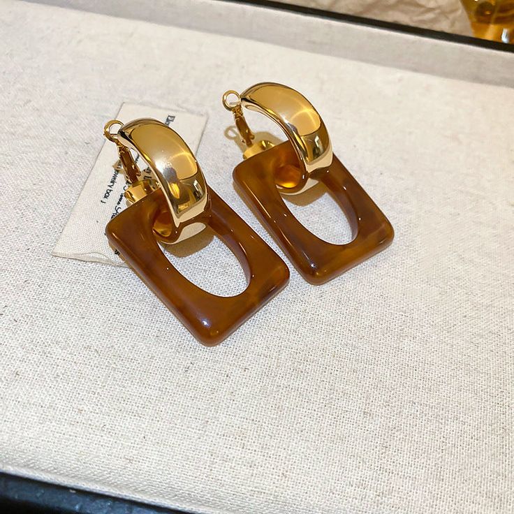 brown earrings Easy Earrings, Luxurious Earrings, Luxury Earrings, Plastic Resin, Gold Drop Earrings, Golden Brown, Brown Gold, Women's Jewelry, Geometric Shapes