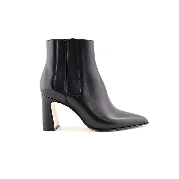 Black Leather Bold Block Ankle Boot | ALLY Shoes Workwear Ankle-high Chelsea Boots With Sculpted Heel, Workwear Chelsea Boots With Sculpted Heel, Classic Chelsea Boots With Sculpted Heel For Fall, Ankle-high Calf Leather Chelsea Boots For Formal Occasions, Classic Ankle Boots With Reinforced Heel, Calf Leather Ankle-high Heeled Boots For Office, Luxury Business Heeled Boots With Sculpted Heel, Luxury Heeled Boots With Sculpted Heel For Business, Workwear Chelsea Boots With Sculpted Heel And High Ankle