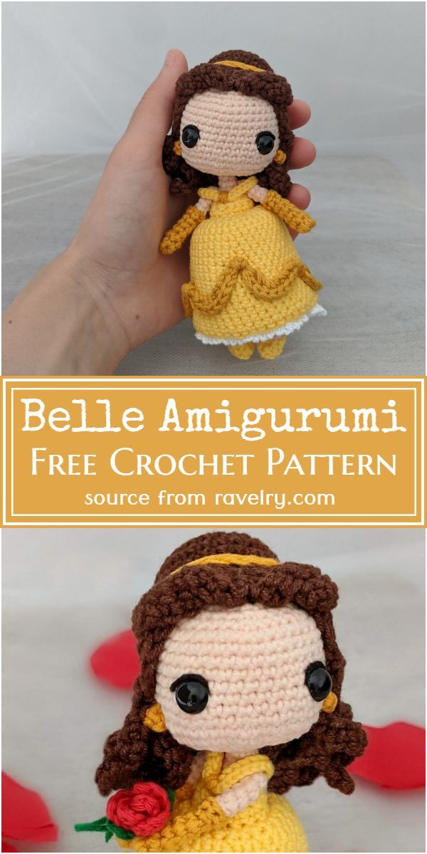 a crocheted doll is shown with the words belle amigurmi free crochet pattern