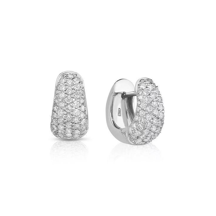 18k White Gold Diamond Pave Hoop Earrings Roberto Coin Jewelry, Pave Hoop Earrings, Diamond Huggie Earrings, Roberto Coin, Online Earrings, Huggies Earrings, Pave Diamonds, White Gold Diamonds, Gold Diamond