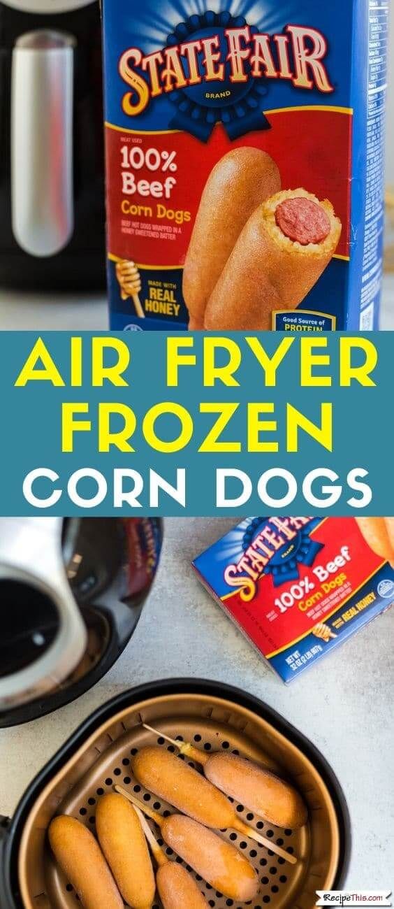 air fryer frozen corn dogs with text overlay