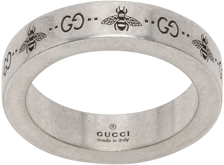 Band ring in sterling silver. · Logo and graphic engraved throughout · Hallmarking engraved at inner band Supplier color: Silver Signature Rings, Gucci Jewelry, Gucci Outfits, Buy Gucci, Silver Logo, Casual Chic Style, Fashion Over 40, Personal Shopping, Band Rings