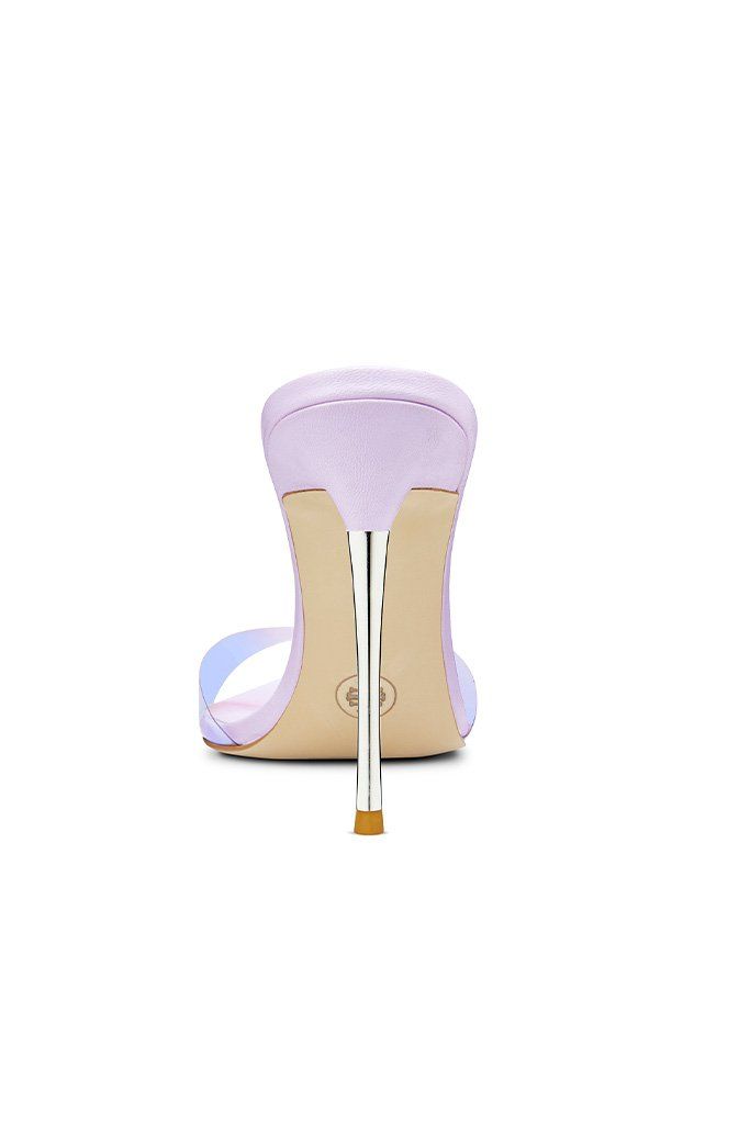 Fitted Sandals With Deep Heel Cup For Night Out, Feminine Fitted Heels With Open Heel, Feminine Fitted Open Heel Heels, Modern Fitted Sandals With Almond Toe, Sleek Heels With Contrasting Heel Counter, Modern Open Toe Fitted Heels, Trendy Fitted Sandals For Formal Occasions, Elegant Purple Pointed Toe Sandals, Elegant Purple Heels For Night Out