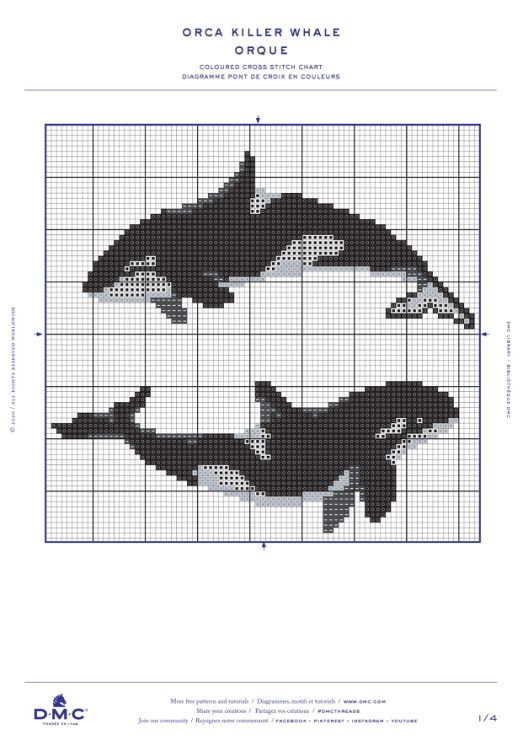 two orca killer whale cross stitch pattern