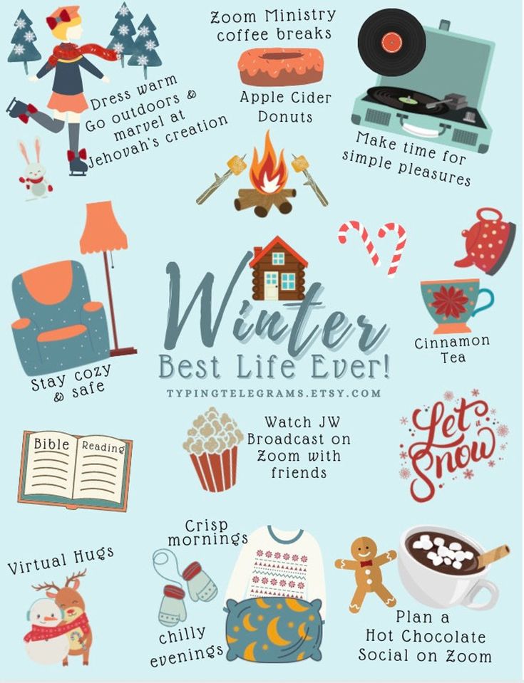 the winter best life ever poster is shown in blue and white with red lettering on it