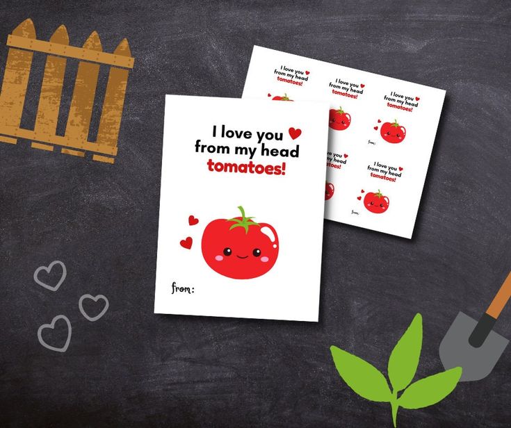 i love you from my head tomatoes valentine's day card with envelope and pencil