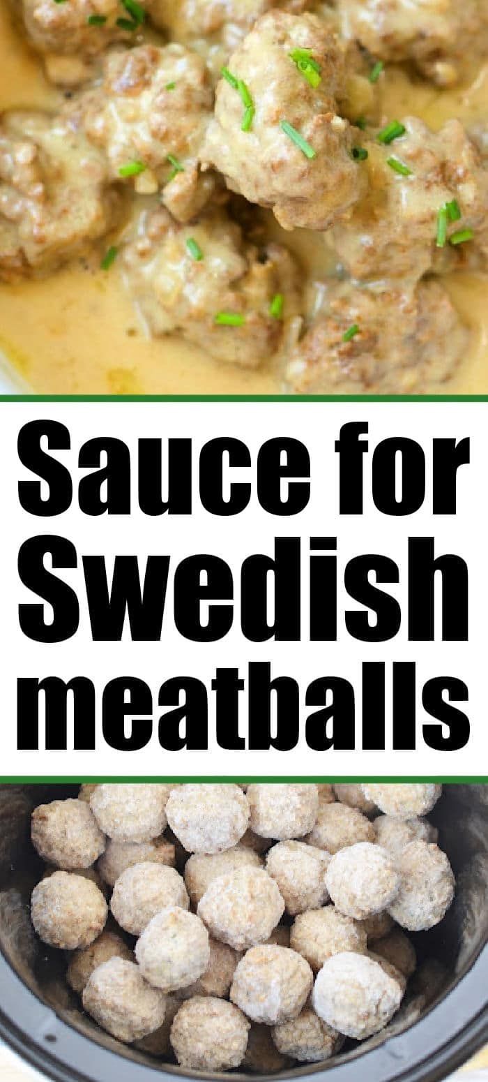 some meatballs are in a bowl with sauce on top and the words sauce for swedish meatballs above it