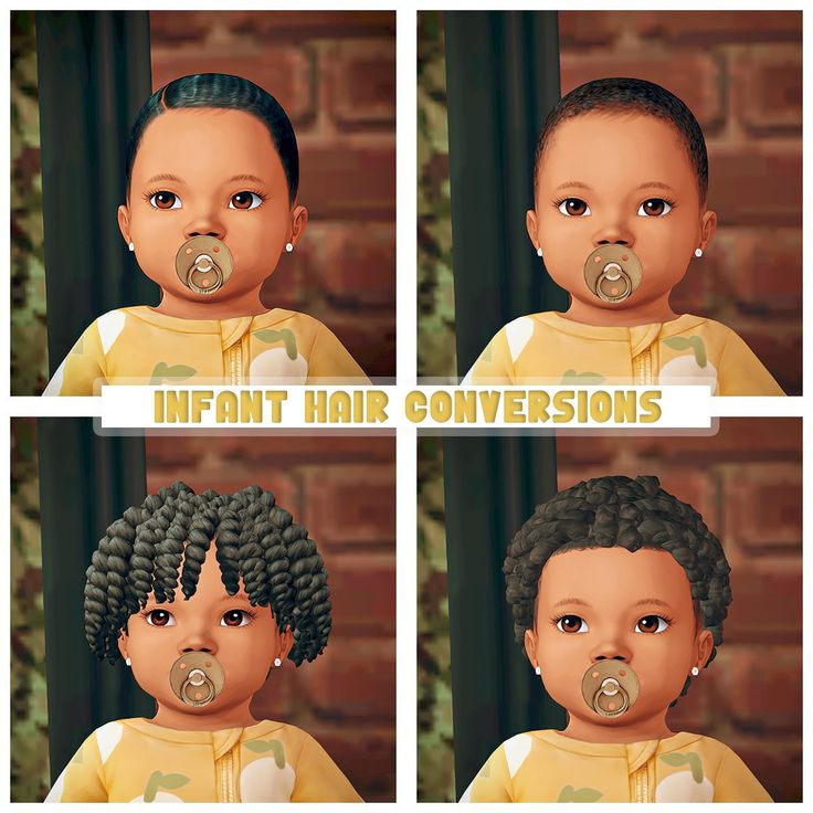 four different images of an infant with hair