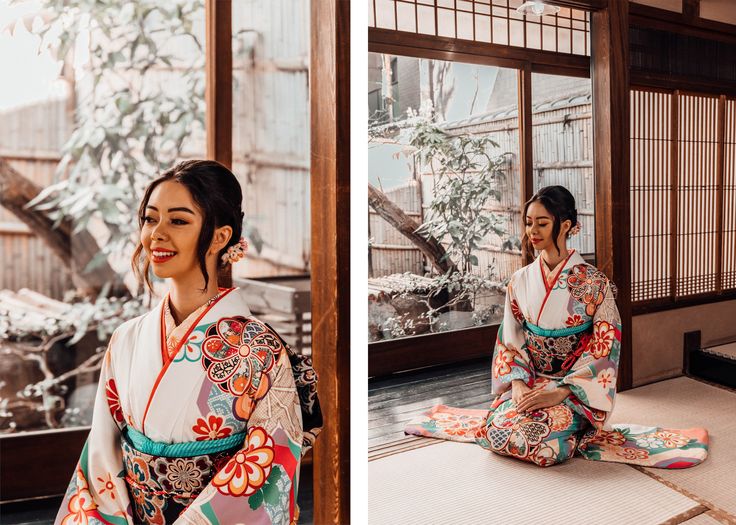 a woman in a kimono sitting on the floor