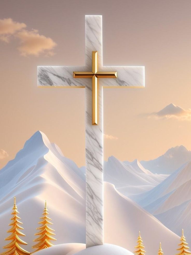 a cross on top of a snowy hill