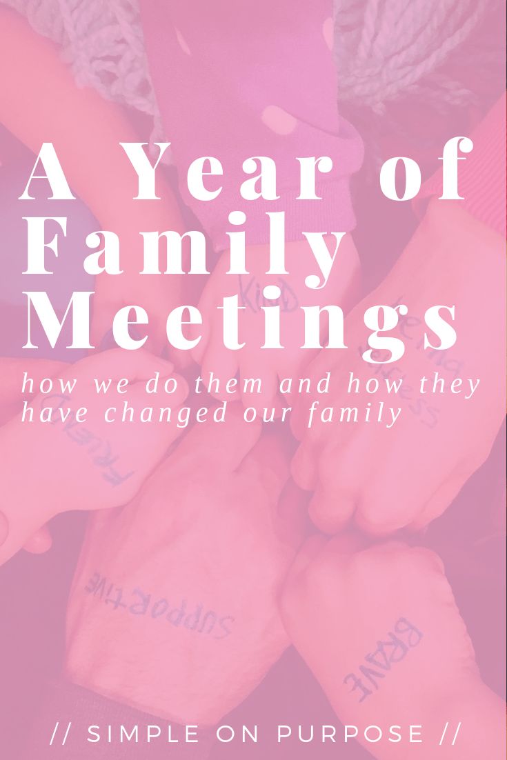 a pink poster with the words, a year of family meetings how we do them and how they have changed our family