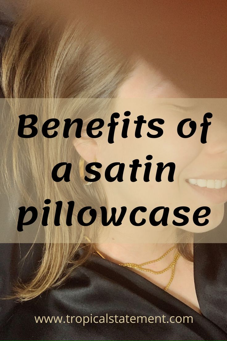 a woman wearing a black dress with the words benefits of a satin pillowcase