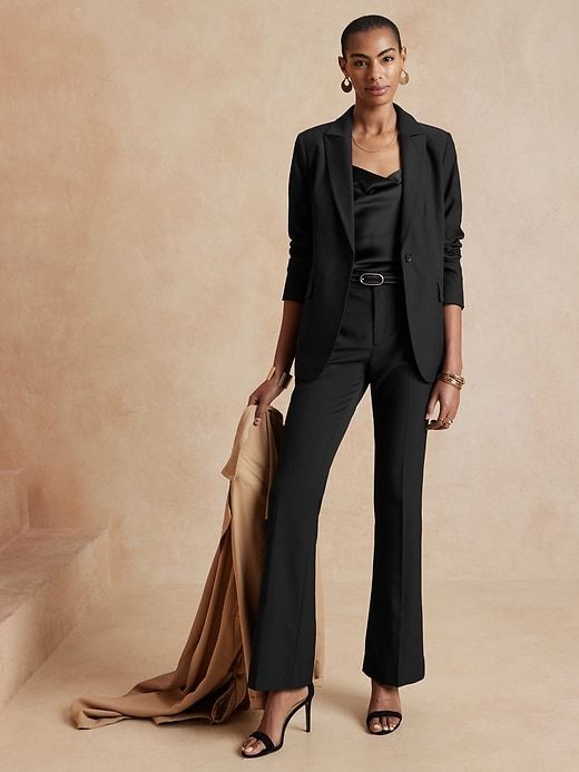 High-Rise Sculpted Stretch Bootcut Suit Pant | Banana Republic Factory Cotton Casual Pants, Brown Pinstripe, Brown Dress Pants, Fitted Dress Pants, Business Pants, Bootcut Pants, Banana Republic Women, Banana Republic Factory, Banana Republic Pants