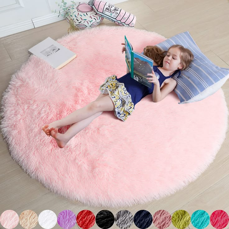 PRICES MAY VARY. ⭐Fluffy Rug With Rubber Backing: The biggest feature of this material is its amazingly soft touch especially when you walk on it. This softness comes from a thousand of 1.5" plush fibers. Besides, we also feature a rubber backing to keep it in place. ⭐Perfect for Kid's Room: Do you have a little one fond of playing on the floor? If so, This is a"must buy" for your kids! Its vivid color and furry appearance enhance a kid's room. Meanwhile, our plush rug also offers warmth and com Fluffy Circle Rug, Rug For Dorm, Rug For Nursery, Round Carpet Living Room, Circular Rug, Ideas Habitaciones, Rectangle Bedroom, Circular Rugs