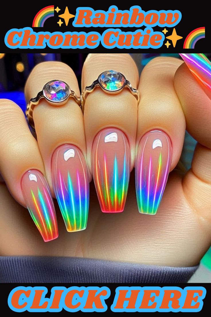 Unicorn-inspired rainbow chrome nails with a step-by-step tutorial await you on my website!  Click to learn how to get this magical mani. rainbownails,chromenails,pastelnails,nailart,nailtutorial,nailart,nails,naildesigns,nailinspo,manicure,beauty,fashion,style,gelnails ,acrylic nails,nailartdesigns,geometric nails,floralnails,frenchmanicure,ombrénails ,marblenails,summer nails,winternails,holidaynails,weddingnails,valentinesnails ,rednails,pinknails,bluenails,nudenails,blacknails,springnails Rainbow Chrome Nails, Food Nail Art, Rainbow Chrome, Geometric Nails, Rainbow Nails Design, Kawaii Nail Art, Food Nails, Rainbow Nail Art, Rainbow Nail