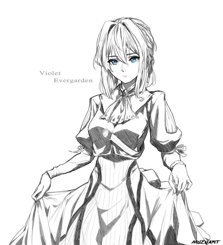 a drawing of a woman in a dress with long hair and blue eyes, sitting on the