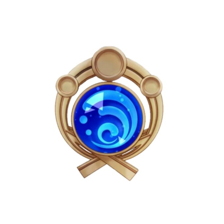 an image of a blue and gold object with two circles on it's side