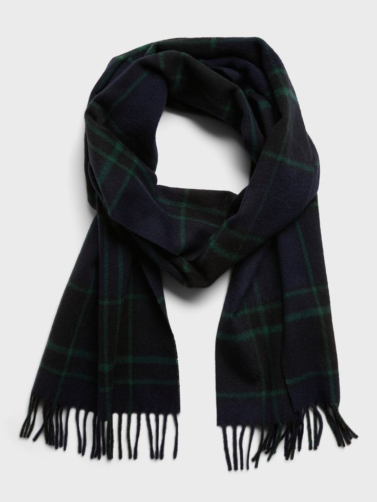 Soft and cozy, this wool scarf is designed to carry you through the seasons.  Length: 76" (193cm) Width: 13" (33cm) Scarfs Winter, Mens Cashmere, The Seasons, Wool Plaid, Wool Scarf, Winter Scarf, Plaid Scarf, Banana Republic, Belts