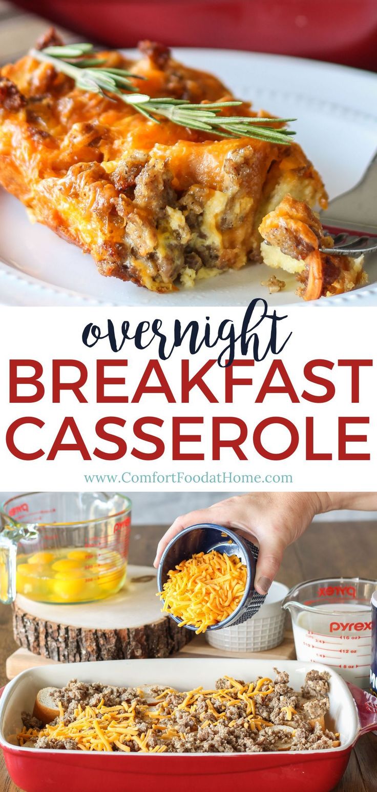 this overnight breakfast casserole is loaded with cheese and meat